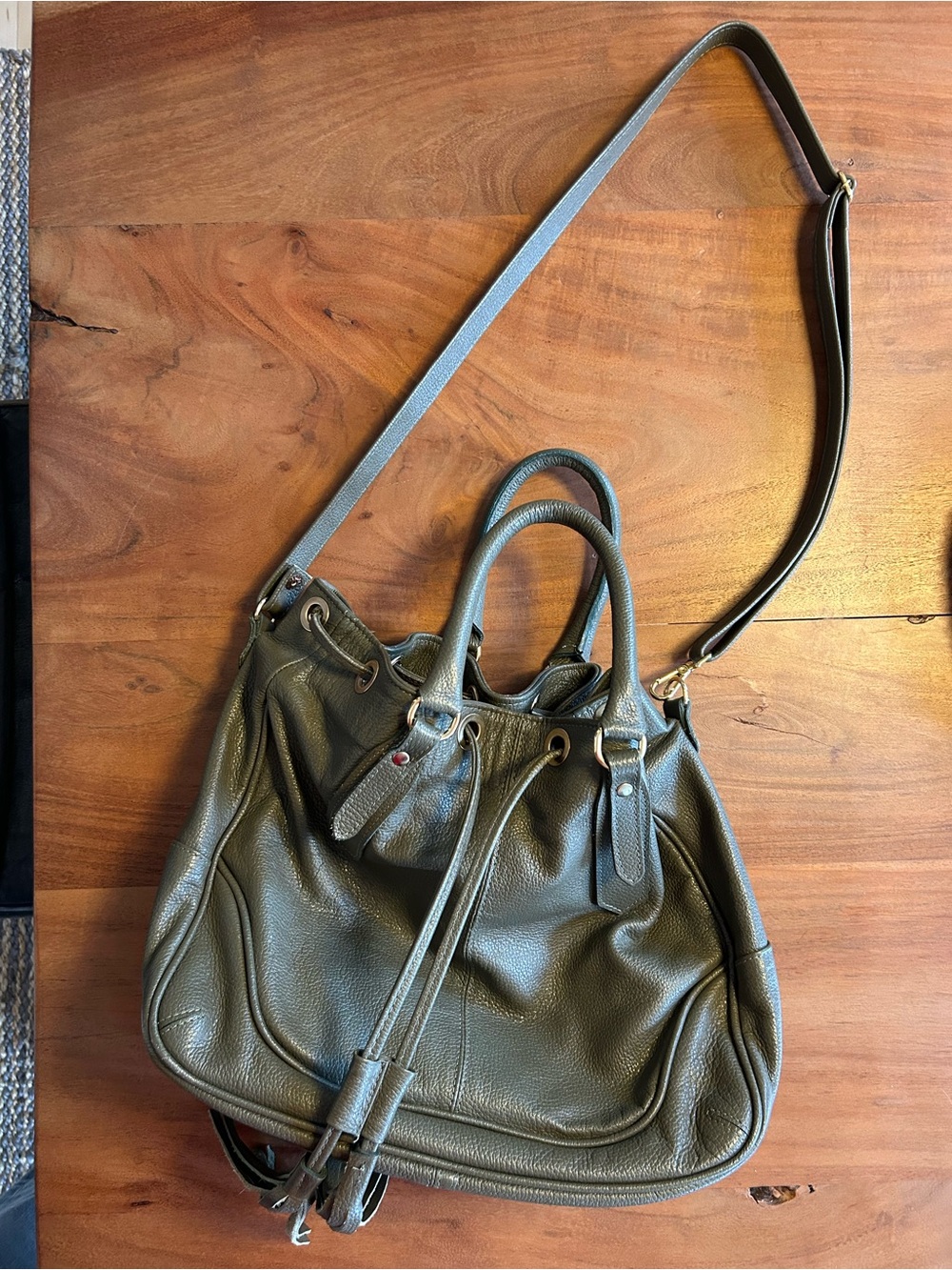 Women's Olive Green Leather Tote Shoulder Bag